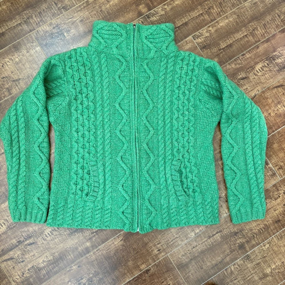 Aran Craft Green Zip up Cardigan